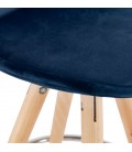 Tabouret snack mi-hauteur SPIRIT MINI en velours bleu et pieds en bois naturel - 