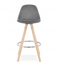 Tabouret snack mi-hauteur SPIRIT MINI en velours gris et pieds en bois naturel - 