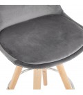 Tabouret snack mi-hauteur SPIRIT MINI en velours gris et pieds en bois naturel - 