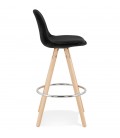 Tabouret snack mi-hauteur SPIRIT MINI en velours noir et pieds en bois naturel - 