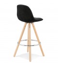 Tabouret snack mi-hauteur SPIRIT MINI en velours noir et pieds en bois naturel - 