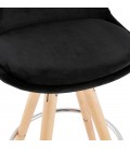 Tabouret snack mi-hauteur SPIRIT MINI en velours noir et pieds en bois naturel - 