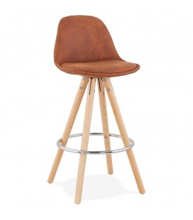 Tabouret snack mi-hauteur MARKA MINI en microfibre brune et pieds en bois naturel