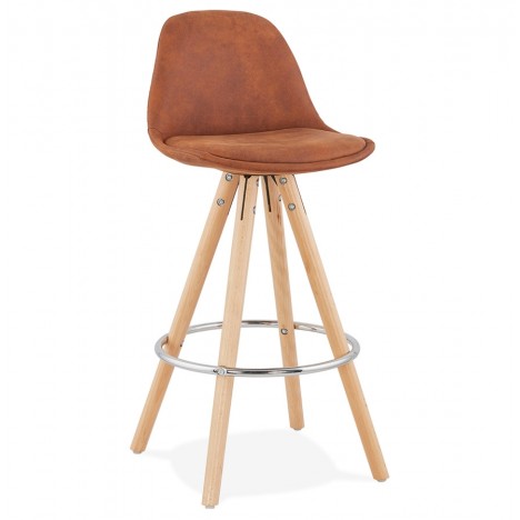 Tabouret snack mi-hauteur MARKA MINI en microfibre brune et pieds en bois naturel - 