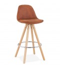 Tabouret snack mi-hauteur MARKA MINI en microfibre brune et pieds en bois naturel - 