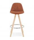 Tabouret snack mi-hauteur MARKA MINI en microfibre brune et pieds en bois naturel - 