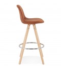 Tabouret snack mi-hauteur MARKA MINI en microfibre brune et pieds en bois naturel - 