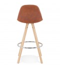 Tabouret snack mi-hauteur MARKA MINI en microfibre brune et pieds en bois naturel - 