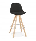 Tabouret snack mi-hauteur design DANI MINI en tissu noir et pieds en bois naturel - 