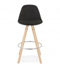 Tabouret snack mi-hauteur design DANI MINI en tissu noir et pieds en bois naturel - 