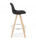 Tabouret snack mi-hauteur design DANI MINI en tissu noir et pieds en bois naturel - 