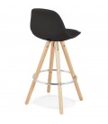 Tabouret snack mi-hauteur design DANI MINI en tissu noir et pieds en bois naturel - 