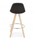 Tabouret snack mi-hauteur design DANI MINI en tissu noir et pieds en bois naturel - 