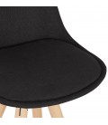 Tabouret snack mi-hauteur design DANI MINI en tissu noir et pieds en bois naturel - 