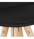 Tabouret snack mi-hauteur design DANI MINI en tissu noir et pieds en bois naturel - 