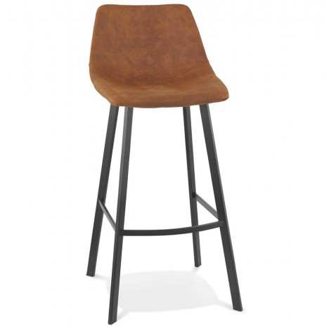 Tabouret de bar FUJI en microfibre brune avec pied en métal noir - 