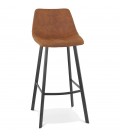 Tabouret de bar FUJI en microfibre brune avec pied en métal noir - 