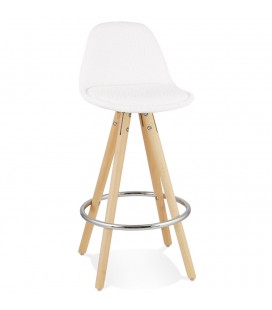 Tabouret snack mi-hauteur FLORENCE MINI en tissu bouloché blanc style scandinave