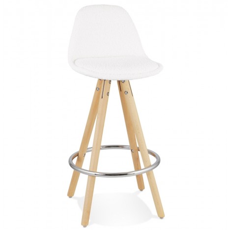 Tabouret snack mi-hauteur FLORENCE MINI en tissu bouloché blanc style scandinave - 