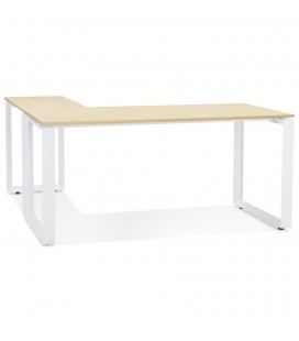 Bureau d'angle design BAKUS en bois finition naturelle et métal blanc 160 cm