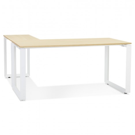 Bureau d'angle design BAKUS en bois finition naturelle et métal blanc 160 cm - 