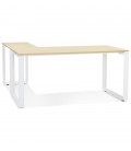 Bureau d'angle design BAKUS en bois finition naturelle et métal blanc 160 cm - 