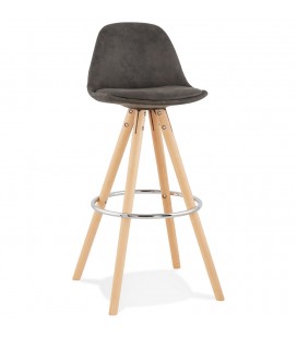 Tabouret de bar MARKA en microfibre grise et pieds en bois naturel