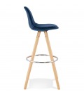 Tabouret de bar SPIRIT en velours bleu et pieds en bois naturel - 