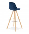 Tabouret de bar SPIRIT en velours bleu et pieds en bois naturel - 