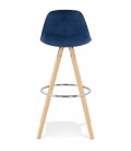 Tabouret de bar SPIRIT en velours bleu et pieds en bois naturel - 