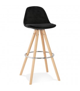 Tabouret de bar SPIRIT en velours noir et pieds en bois naturel