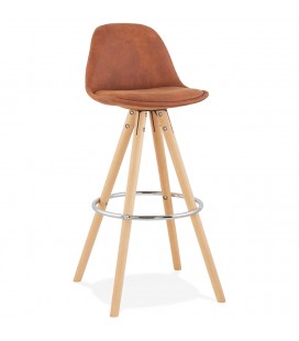 Tabouret de bar MARKA en microfibre brune et pieds en bois naturel