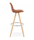 Tabouret de bar MARKA en microfibre brune et pieds en bois naturel - 