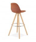 Tabouret de bar MARKA en microfibre brune et pieds en bois naturel - 