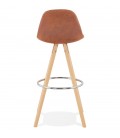 Tabouret de bar MARKA en microfibre brune et pieds en bois naturel - 