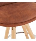 Tabouret de bar MARKA en microfibre brune et pieds en bois naturel - 