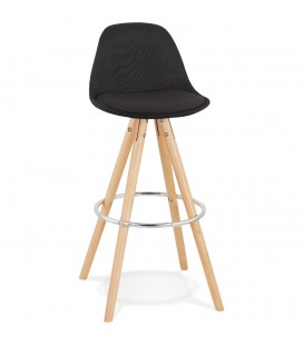 Tabouret de bar design DANI en tissu noir et pieds en bois naturel