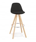 Tabouret de bar design DANI en tissu noir et pieds en bois naturel - 