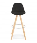 Tabouret de bar design DANI en tissu noir et pieds en bois naturel - 