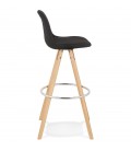 Tabouret de bar design DANI en tissu noir et pieds en bois naturel - 