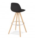 Tabouret de bar design DANI en tissu noir et pieds en bois naturel - 