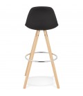 Tabouret de bar design DANI en tissu noir et pieds en bois naturel - 