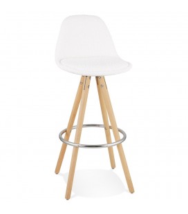 Tabouret de bar FLORENCE en tissu bouloché blanc style scandinave