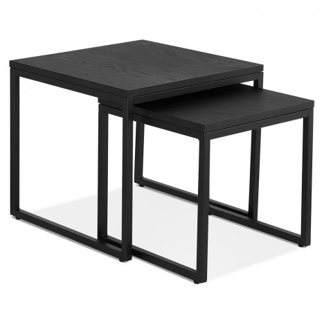 Set de 2 tables gigognes emboîtables style industriel MOMA en bois et métal noir - 