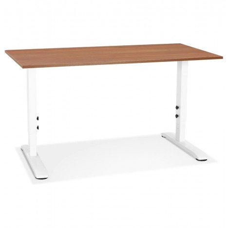 Bureau réglable en hauteur OSMOSE en bois Noyer et métal blanc 140x70 cm - 