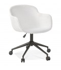 Chaise de bureau pivotante VIVIANE en tissu bouclé blanc sur roulettes - 