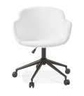 Chaise de bureau pivotante VIVIANE en tissu bouclé blanc sur roulettes - 