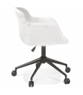 Chaise de bureau pivotante VIVIANE en tissu bouclé blanc sur roulettes - 