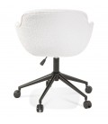 Chaise de bureau pivotante VIVIANE en tissu bouclé blanc sur roulettes - 