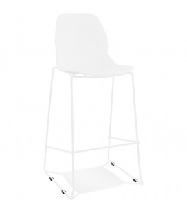 Tabouret de bar design empilable BERLIN blanc avec pied en métal blanc